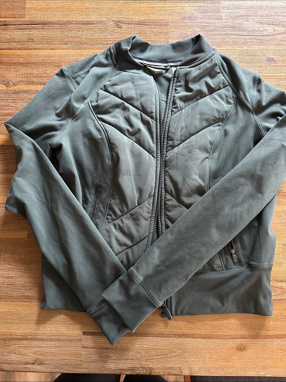Zella Olive Green Quilted Bomber Jacket